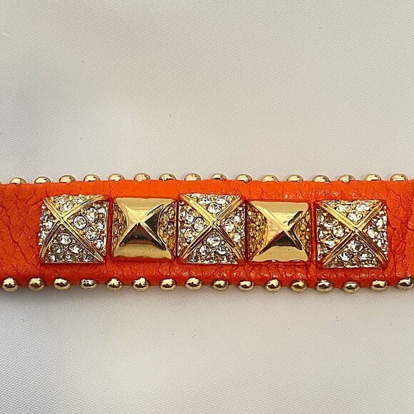 Juicy Couture Leather Jeweled Wrap Bracelet Orange Gold Studs NEW - Picture 5 of 8